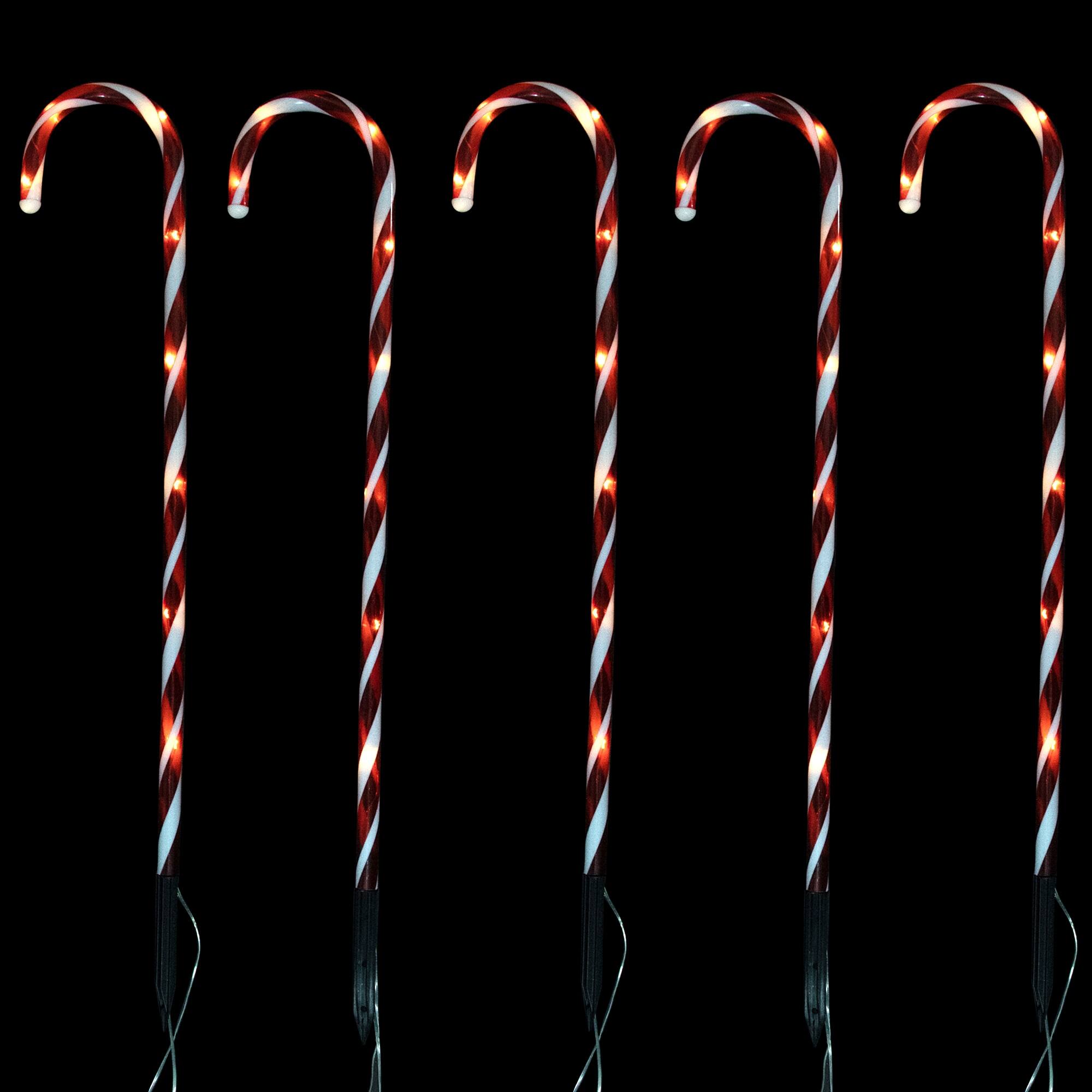 Set of 5 Red Lighted Candy Cane Christmas Lawn Stakes 28" Bed Bath